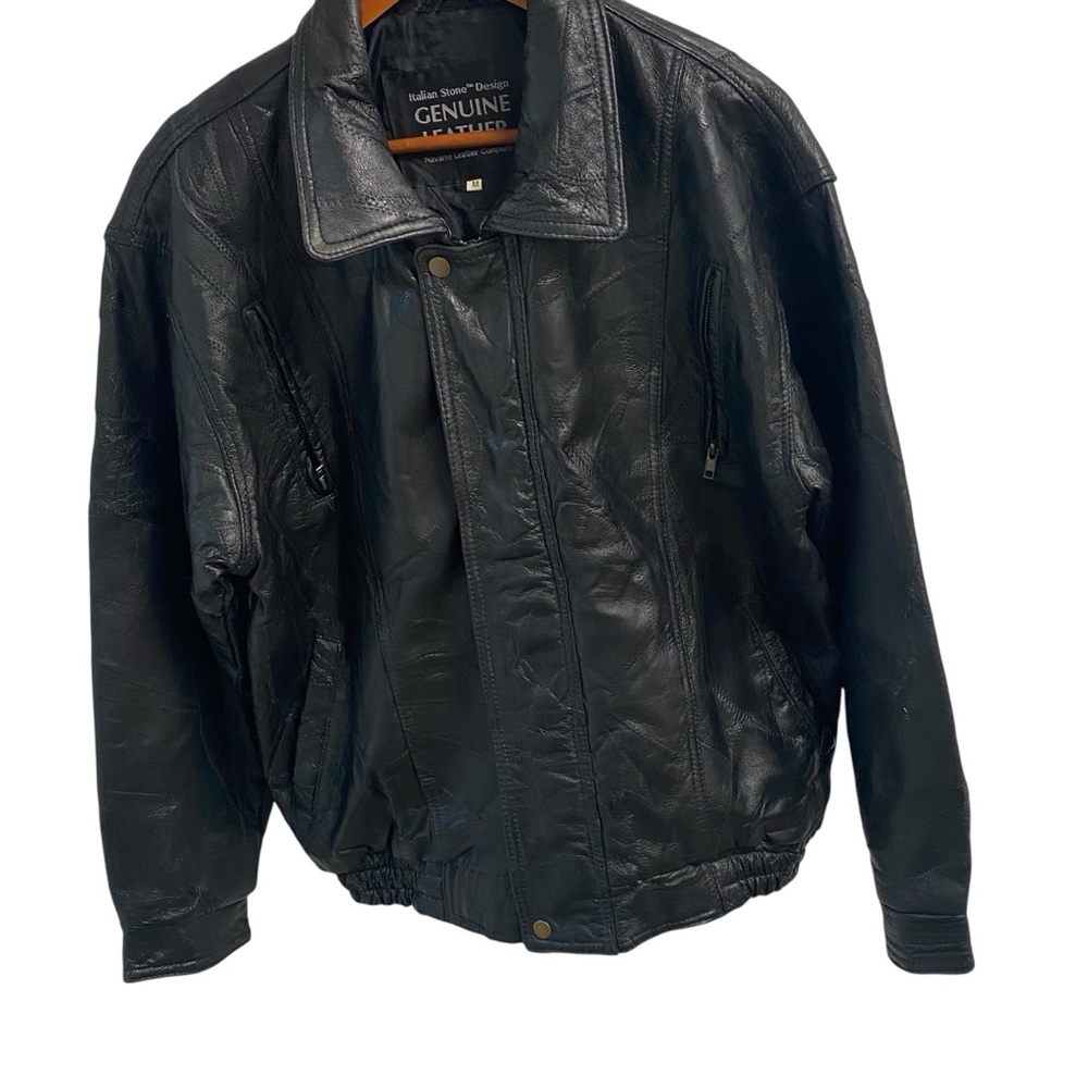 Leather Black Jacket Men Size Medium Bomber Flight Casual Varsity Outerwear - Picture 4 of 16